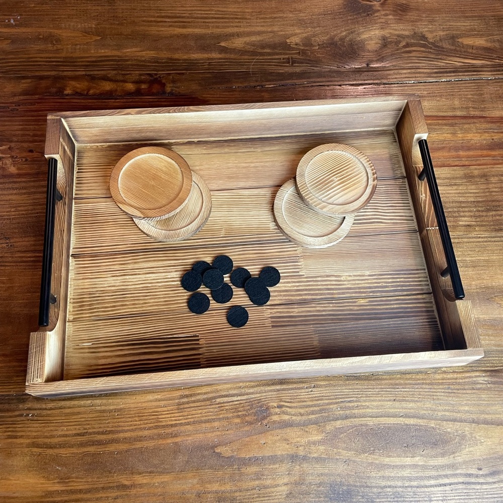Joy and Bright Wooden Serving Tray with Coasters